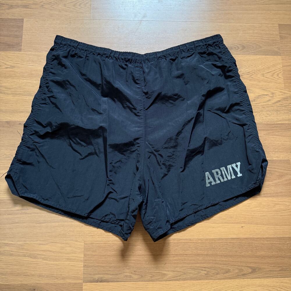 Men's Vintage MJ Soffe US Army Black Lined Nylon Running Active Shorts Sz Large